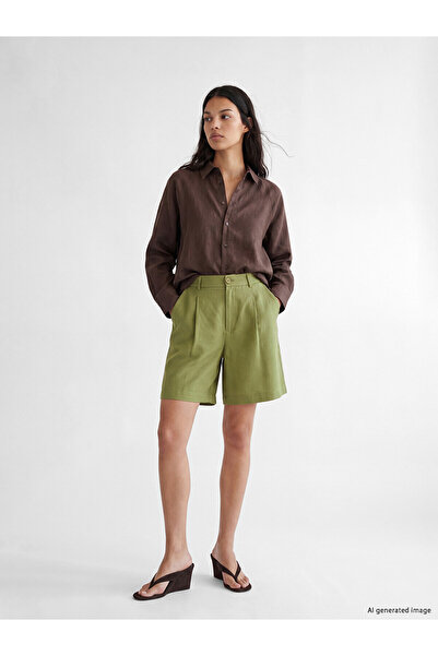 LC Waikiki Nevavm Pleated Linen Blend Women's Shorts with a Difference