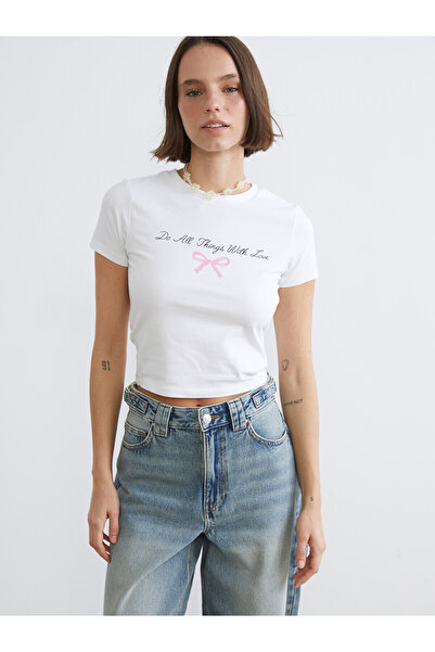 LC Waikiki Original Oval Collar Printed Women's Crop Top
