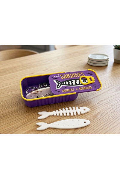 RENIBO Sardalya Konservesi Sardines Takı Kutusu - Mor & Sarı Yüzük, Küpe ve A...