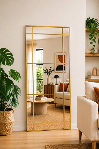 EFFE YAPI DEKOR Gold Metal Çerçeveli Dekor Boy Aynası 180*80 Cm
