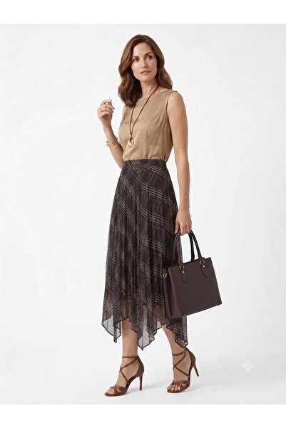 Volans Moda 22778 Plaid Chiffon Skirt