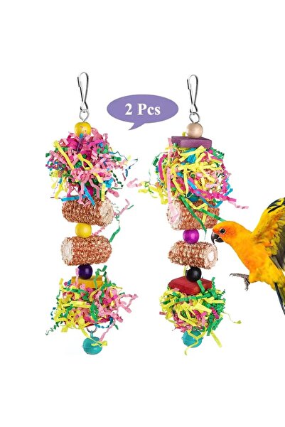 Choice 2pcs Pet Bird Chewing Toy Colorful Wooden Block Beads Parrot Toy Bite ...