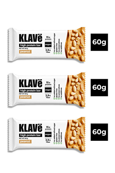 KLAVë Yüksek Protein Bar Yer Fıstıklı - 60 g x 3 Adet - 15g Protein, Vegan ve...
