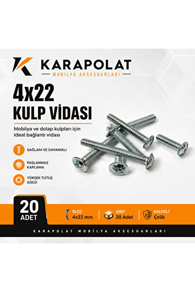 KARAPOLAT Mobilya Kulp Vidası 4 x 22 Mm (Vida Uzunluğu 2.2 Cm)