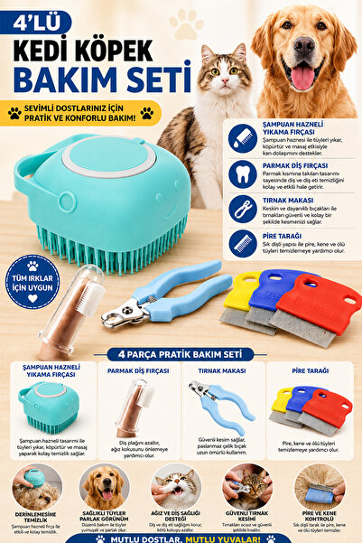 rianka 4-Piece Cat and Dog Grooming Set: Nail Clippers, Bath Net, Toothbrush,...