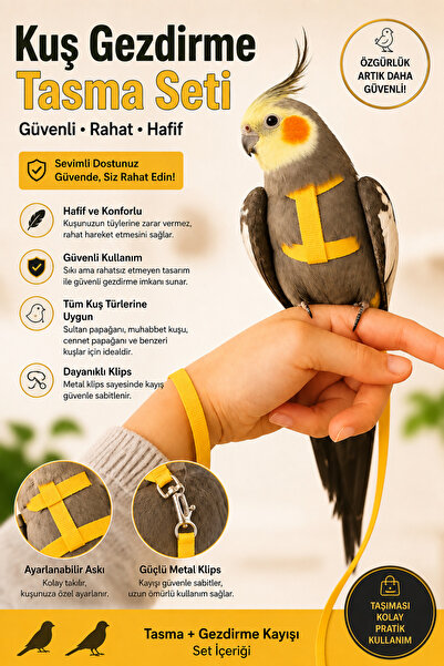 Petshop Ayarlanabilir Sarı Kuş Gezdirme Tasması Seti – Muhabbet Kuşu, Sultan ...