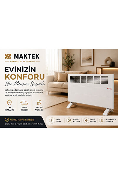 Maktek 2500 Watt Elektrikli Panel Isıtıcı Manuel Otomatik Termostat (AYAKLAR,ASKI APARATI DAHİL)*yeni Model*