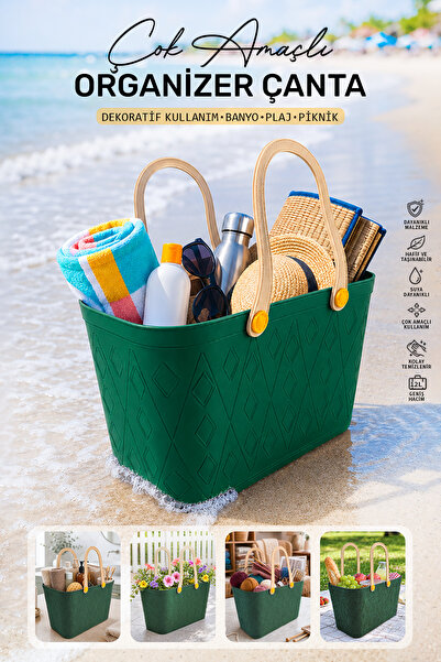 naturelove Deri Görünümlü Sepet El Çantası - Çok Amaçlı Kulplu Plastik Organi...