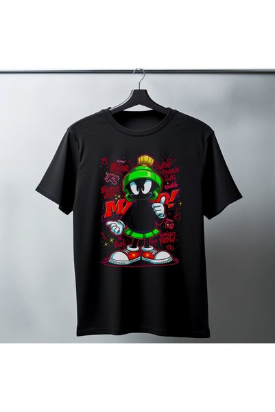 Generic Brand Marvin the Martian Graffiti Printed Unisex Black T-Shirt - 24/1...