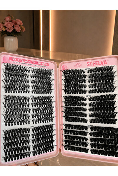 STEELVA SIRALI TAKMA KİRPİK SETİ 540 LI D CURL LIFTING ETKİLİ TAM SET - EYELİ...