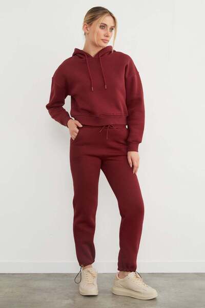 Fulla Moda Φούτερ Jogger με 3 κλωστές, ελαστική μέση και πώματα στα πόδια