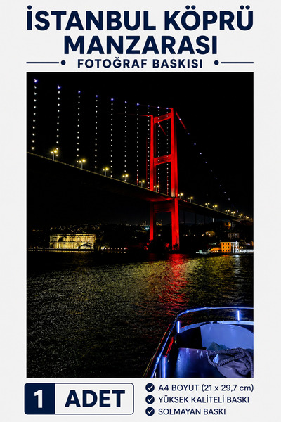 Fiery Night İstanbul Köprü Manzarası A4 Fotoğraf Baskısı 10