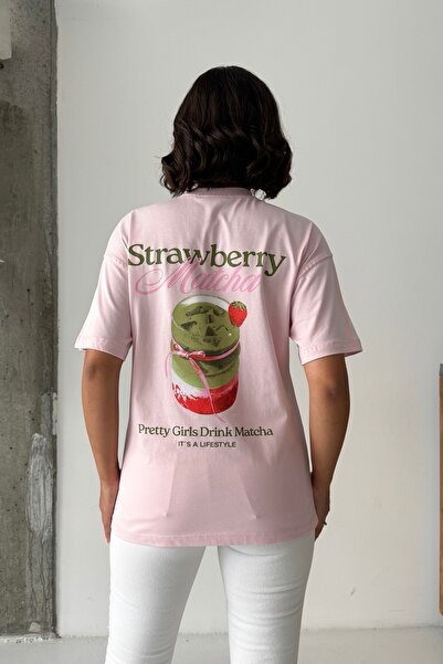 CrepTekstil Crep Women's Strawberry Matcha Front and Back Printed Oversize T-...