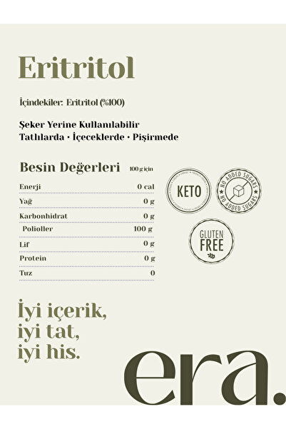 Era Gurme Eritritol Tatlandırıcı 500g (PUDRA FORMUNDA) *Ketojenik Diyete Uygun