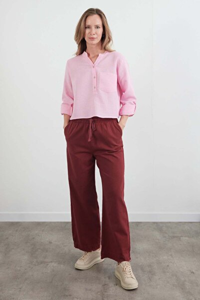 Fulla Moda Gabardine Trousers with Tassels and Elastic Waist