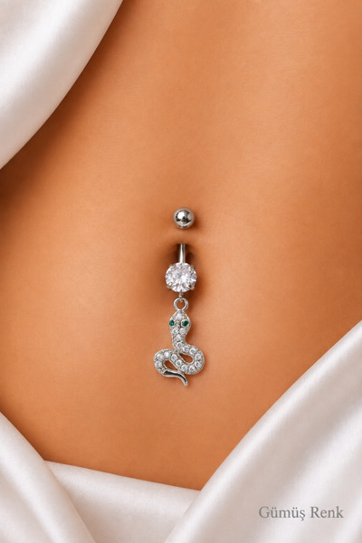 Sacce Scarves&Accessories Çelik Yılan Figürlü Göbek Piercing Gümüş Renk