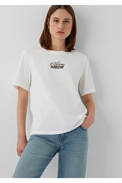 Mavi Slogan Printed Ecru T-Shirt Regular Fit / Normal Cut 1614165-70057