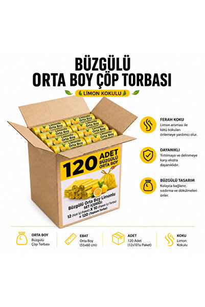 livaambalaj Polmix Büzgülü Limon Kokulu Sarı Çöp Torbası Poşeti / 55 x 60 cm ...