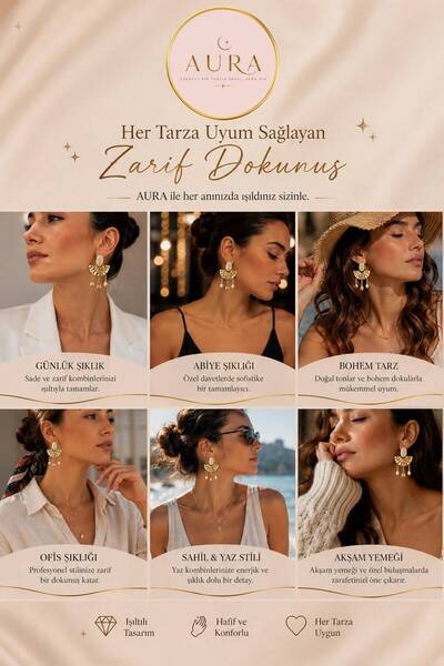 AURA ATELİER MODA Natural Stone Bead Dangle Earrings in Fan Shape, Women's Gift