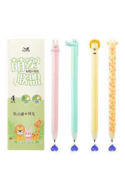 Choice black 4pcs 4pcs Zoo Animal Theme Blue Ink Erasable Gel Pens 0.5mm, Smo...