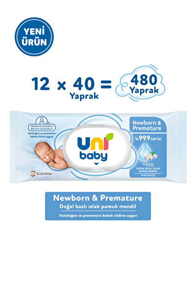 Uni Baby Newborn & Premature Newborn Wet Cotton Wipes 12X40 480 Sheets