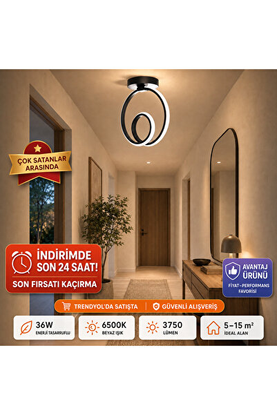 Genel Markalar EKO2 Siyah Tekli Plafonyer Led Beyaz Işık Ultra Ledli Salon Mu...