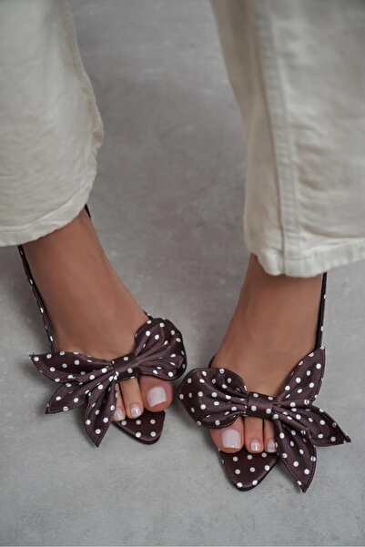 Pazzyonez Polka Dot Satin Patterned Women's Pointed Toe Heeled Shoes with Bow...
