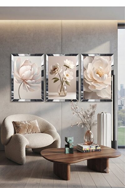 avm19 Pleksi Çerçeveli Soft Çiçekler Tablo 3lü