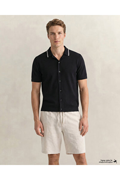 Gant Erkek Siyah Regular Fit Kısa Kollu Resort Yaka Gömlek