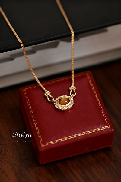 Shylyn 18K Altın Kaplama Doğal Kaplan Gözü Kolye