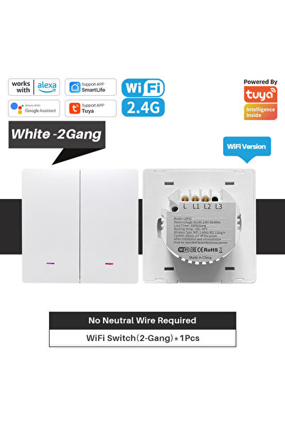 Choice 100-240 EU standard White-2Gang Tuya Smart Wifi Switch No Neutral Wire...