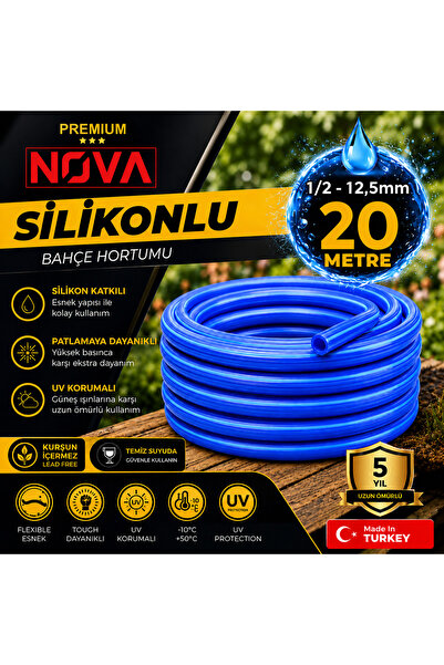 Nova Premium Silikonlu Bahçe Hortumu Araba Yıkama Hortumu Sulama Hortumu 1/2”...