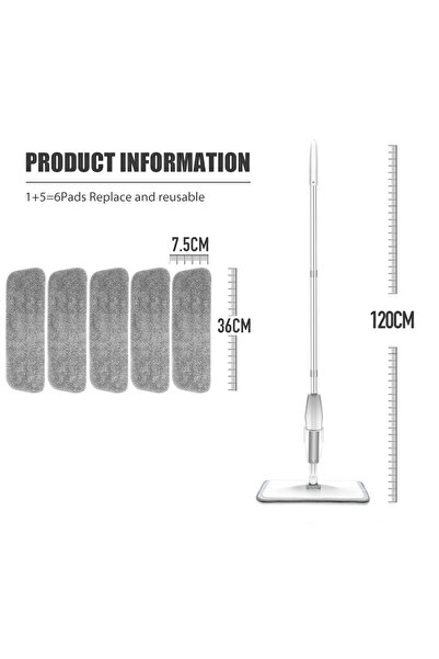 Choice5 SDARISB White Mop 6 Pads Spray Mop Broom Set Magic Flat Mops for Floo...
