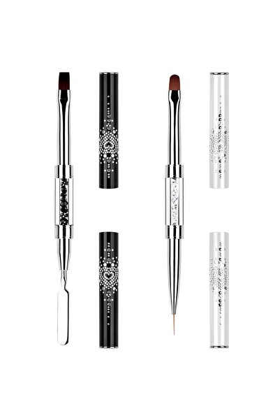 Choice Black White 2pcs B 1/2/3Pcs Double Ended Nail Art Brushes Oval Gel Nai...