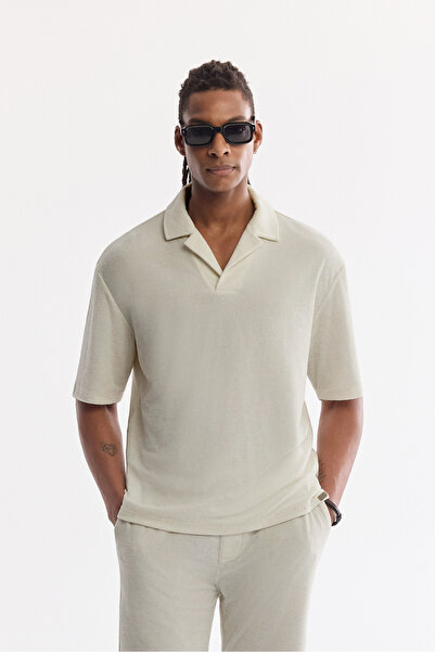 Avva Men's Ecru Apaj Collar Cotton Soft Touch Comfort Fit T-Shirt A61Y2064
