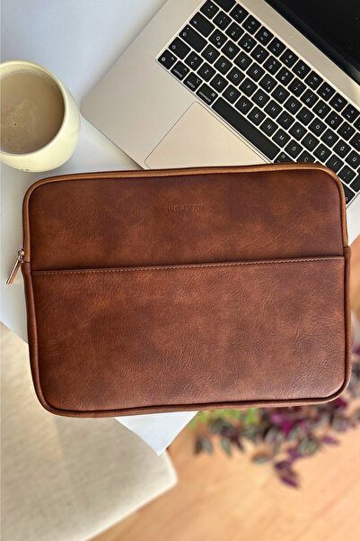 worken 13-14 inç, Vegan deri, Fermuarlı Cepli, Tablet Çanta Coffee 35x25x2 cm...