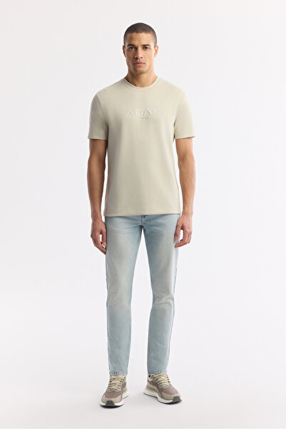 Avva Men's Light Blue Classic Waist Cotton Vintage Washed Berlin Slim Fit Jea...