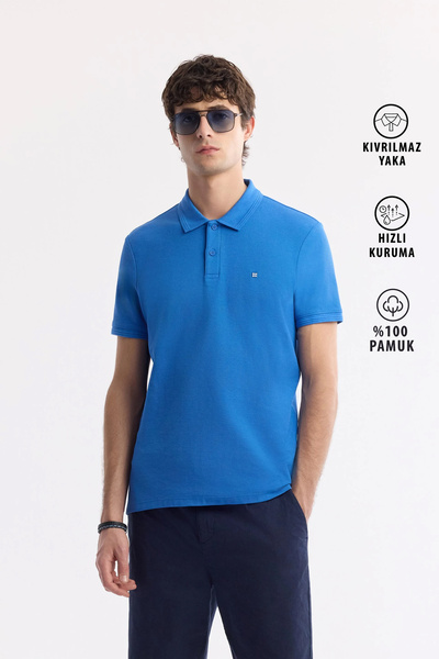 Avva Men's Saks Non-Curling Polo Collar 100% Cotton Basic Regular Fit T-Shirt...