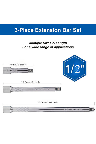 Choice 1-2 3Pcs Socket Extension Bar Set, 1/4" 3/8" 1/2" Drive Ratchet Socket...