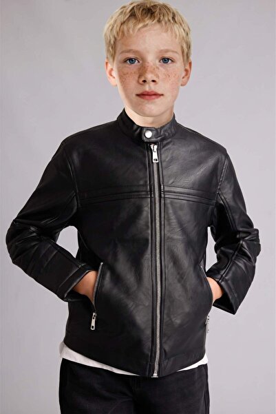 DeFacto Boy's Water Repellent Faux Leather Jacket Coat C4320A824Au