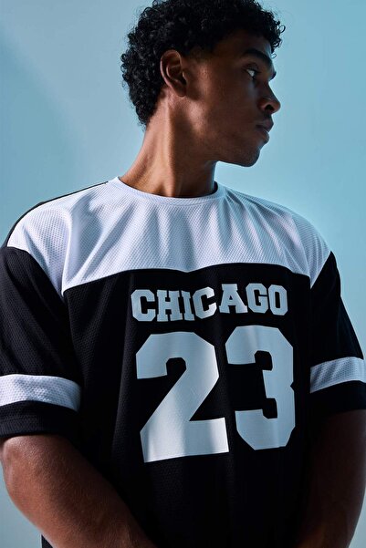 DeFacto Oversized Short Sleeve Printed Black T-Shirt H2909Ax26Sm