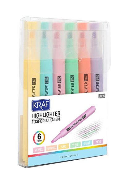 KRAF Fosforlu Kalem Trio Pastel Colors 315G 6Lı