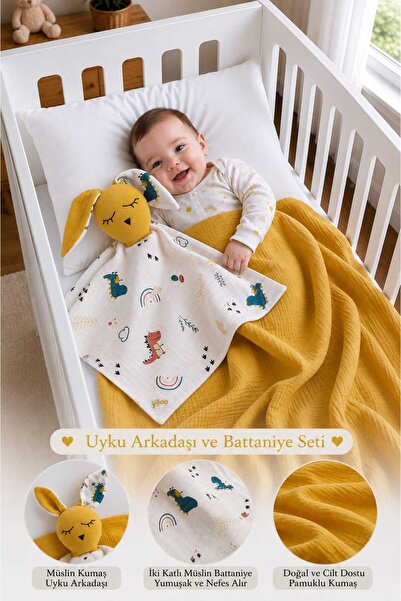 Yada Baby %100 Organik Pamuktan Müslin-Bürümcük Battaniye Ve Çift Katlı Desen...