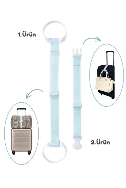 Temel Suitcase Top Bag Fixing Belt and Bag Hanging Strap Set Baby Blue Color