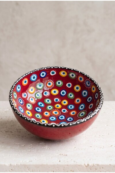 Mijja 16 cm Tile Handmade Evil Eye Beaded Ceramic Bowl Red Appetizer Salad Bowl
