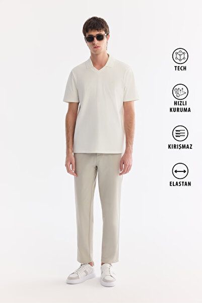 Avva Men's Stone Side Elastic Anti-Wrinkle Technical Fabric Slim Fit Chino Tr...