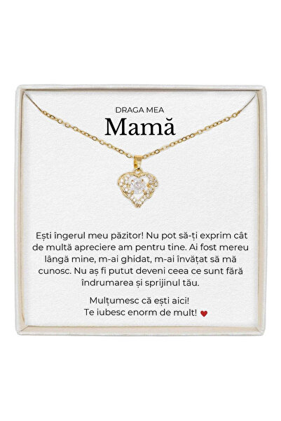 The Jewel Heart Colier placat cu aur - cadoul perfect pentru mamă, cu un mesa...