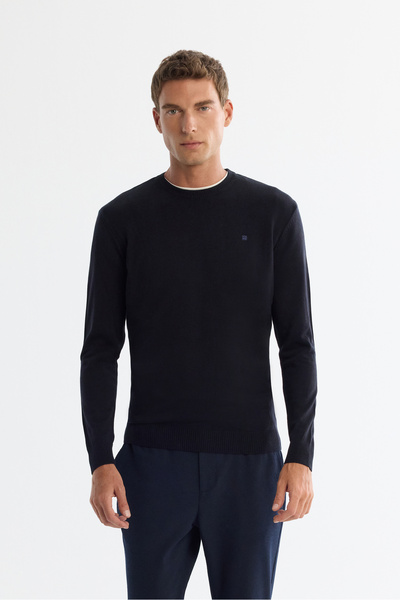 Avva Men's Navy Blue Crew Neck Anti-Pilling Knitwear Regular Fit Sweater E005000