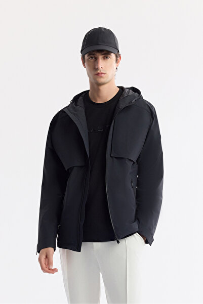 Avva Men's Black Hooded Water Repellent Windproof Seasonal Comfort Fit Coat A...