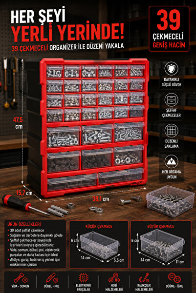 Begin Power 39 Bölmeli Mono Blok Çekmeceli Organizer Büyük Boy